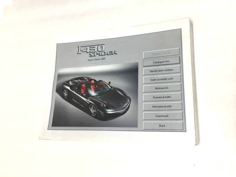 New 2005 Ferrari F430 Spider Mechanical  & Coachwork Parts Illustrations Manual