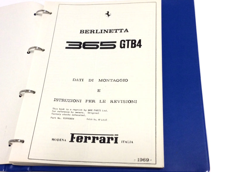 OEM FerrarI 365 GTB4 Workshop Technical Repair Manual (Marparts Version) Italian