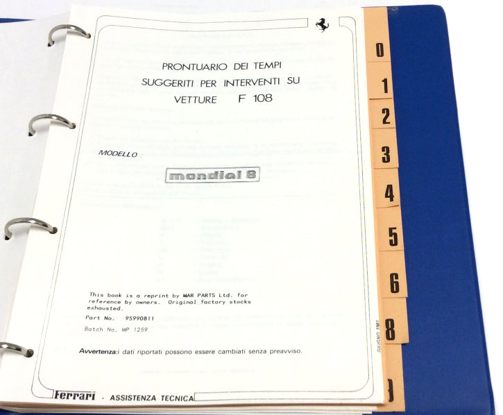 OEM 1981 Ferrari Mondial 8 Service Times Illustration Manual (Marparts Version)