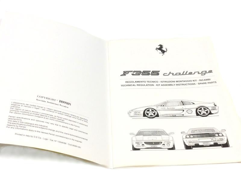 New OEM 1996 Ferrari F355 Challenge Factory Parts, Technical Workshop Illustrations Manual – Cat. 1054A/96