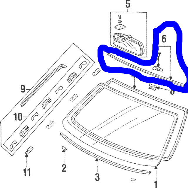 New OEM 1995-1998 Acura TL Molding Front Windshield Upper, Part # 73151-SW5-A01