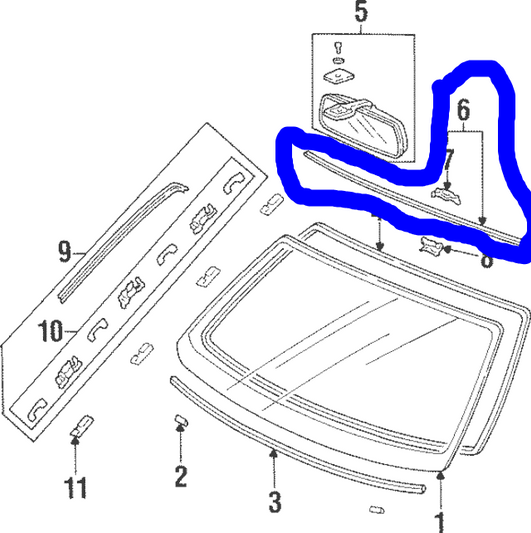 New OEM 1995-1998 Acura TL Molding Front Windshield Upper, Part # 73151-SW5-A01