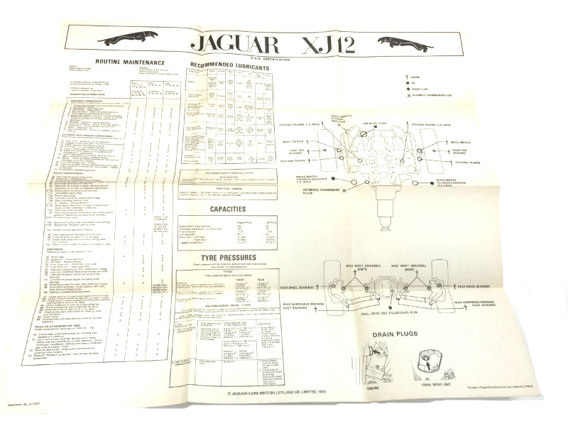 New OEM 1973 Jaguar XJ12 USA Spec Owners Manual A.174