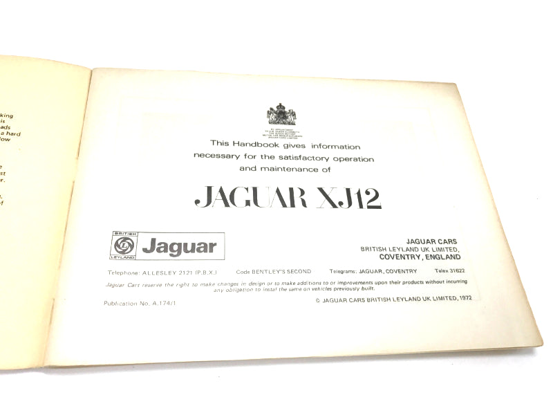 New OEM 1973 Jaguar XJ12 USA Spec Owners Manual A.174