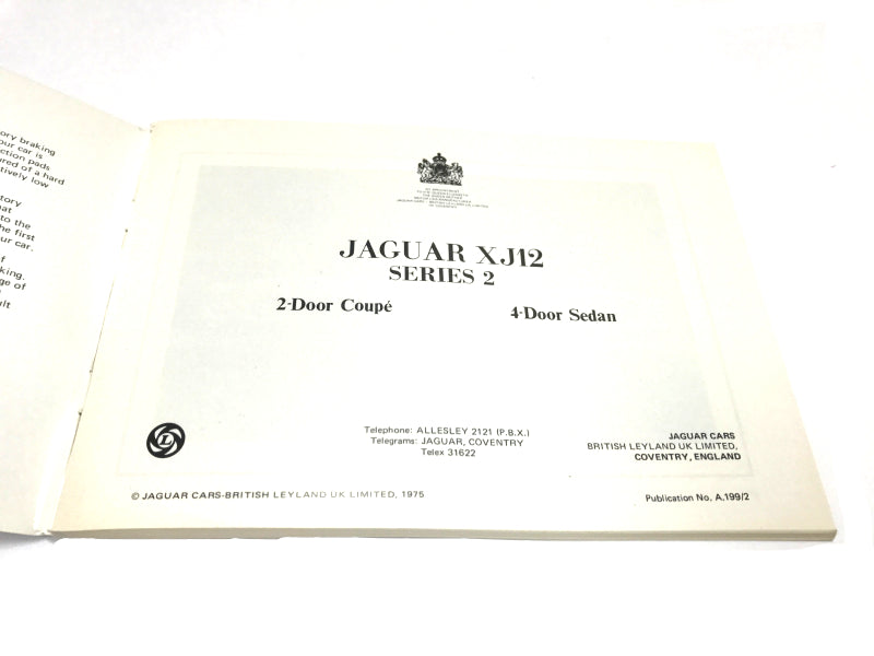 New OEM 1976 Jaguar XJ12 Fuel Injection Owners Manual