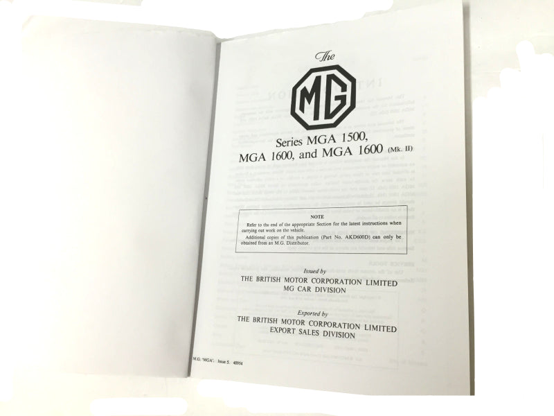 New OEM MG Series MGA & 1600 Workshop Manual - Book AKD600