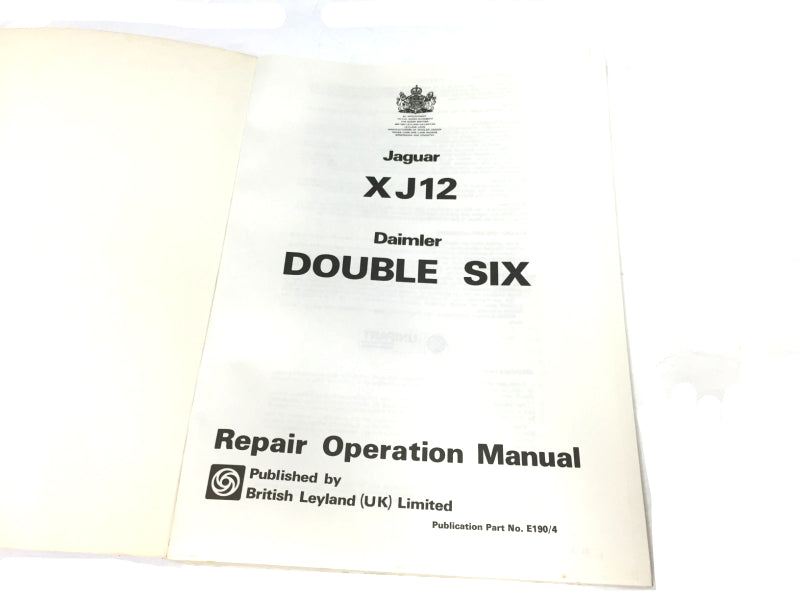 New Jaguar XJ12 Double Six Workshop Repair Manual - E1904