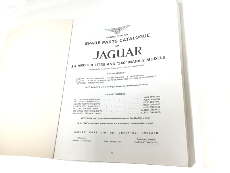 New OEM 1963-1968 Jaguar S-Type 3.4 & 3.8 Parts & Illustrations Manual J.34