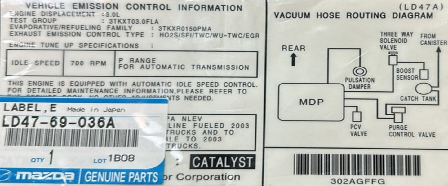 Mazda : Genuine OEM Factory Original, Label Emission - Part # LD4769036A