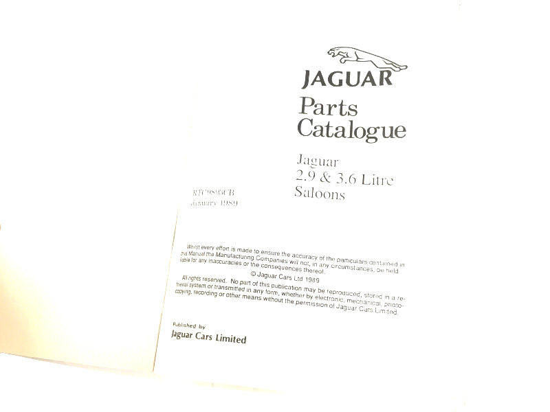 New 1989 Jaguar 2.9 & 3.6 Litre Saloon Spare Parts Catalogue - RTC9893CB