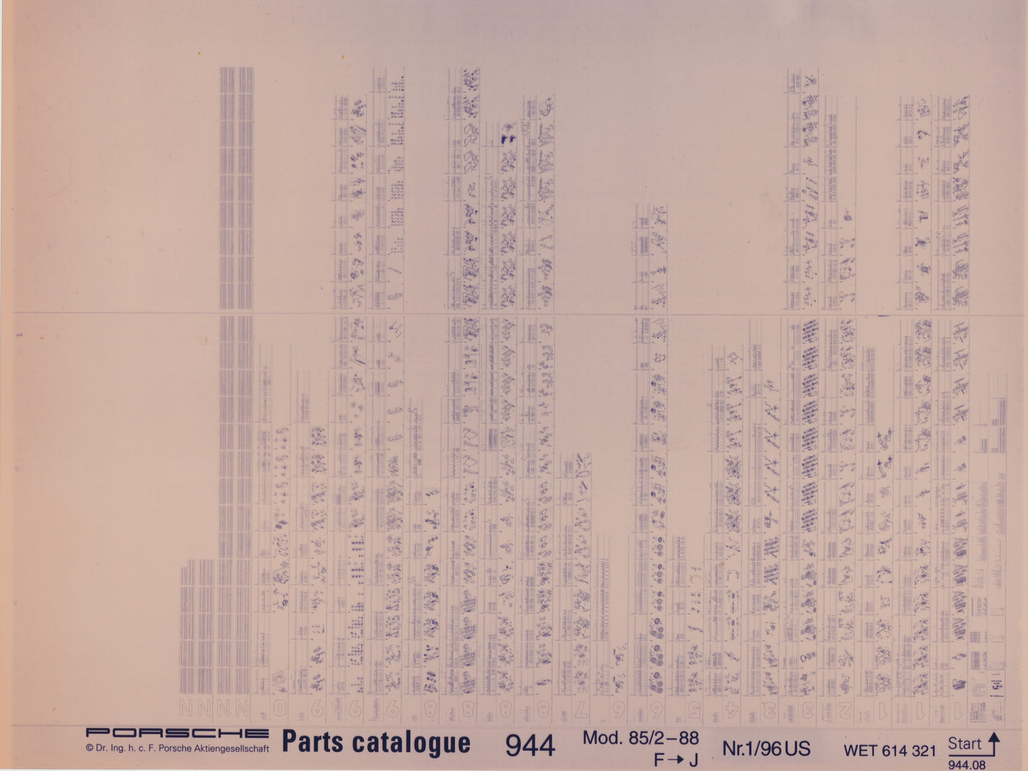 OEM 85/2-88 944 Porsche Microfiche Parts Illustrations WET-614-321-1/96