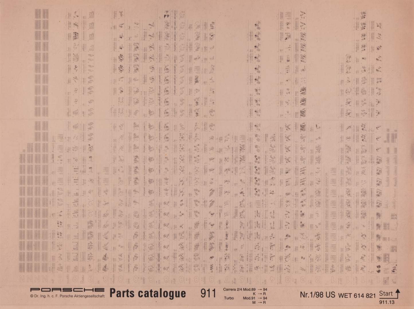 OEM 89-94 911 Porsche Microfiche Parts Illustrations WET-614-821-1/98