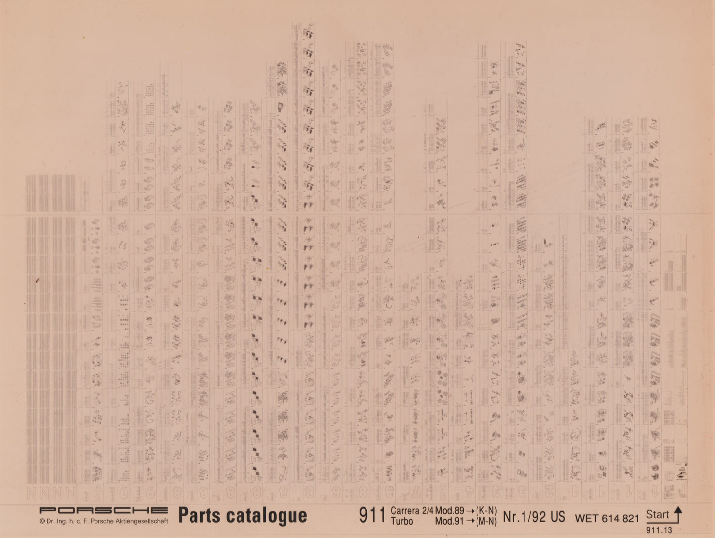 OEM 89-92 911 Porsche Microfiche Parts Illustrations WET-614-821-1/92