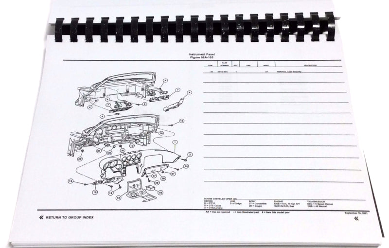 New 2002 Dodge Viper Parts Illustrations Catalog