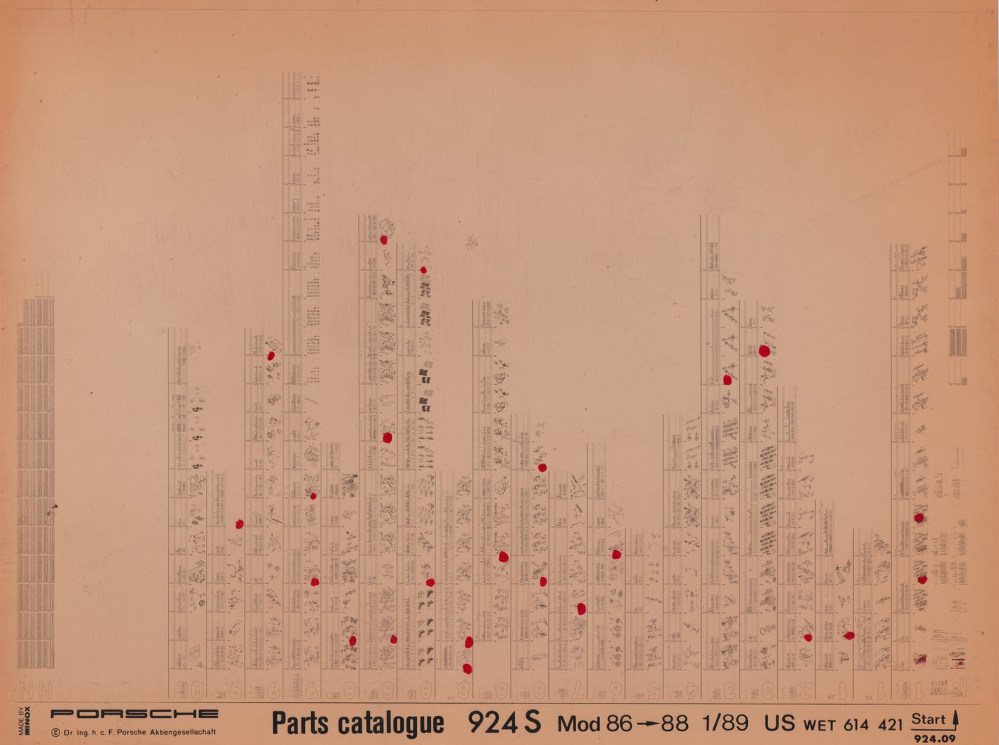 OEM 86-88 924s Porsche Microfiche Parts Illustrations WET-614-421-89