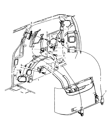 New 1999-2000 Fits Chrysler Grand Caravan, Town & Country Rear Seat Belt-Buckle Retractor Assembly Right - Part # SL661JKAA