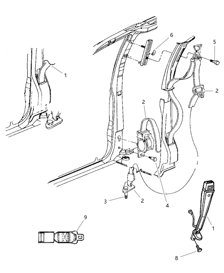 New 1996-2000 Fits Chrysler Grand Caravan, Town & Country Front Inner Seat Belt - Part # GP20SJK