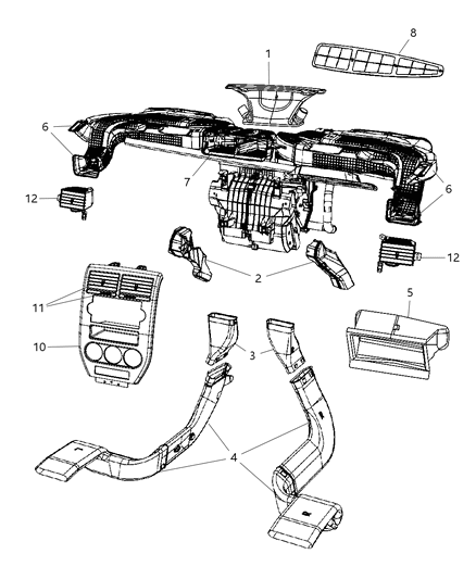 New 2008 Fits Chrysler Caliber, Compass, Patriot Outlet-Air Conditioning & Heater - Part # 1CC711DVAB