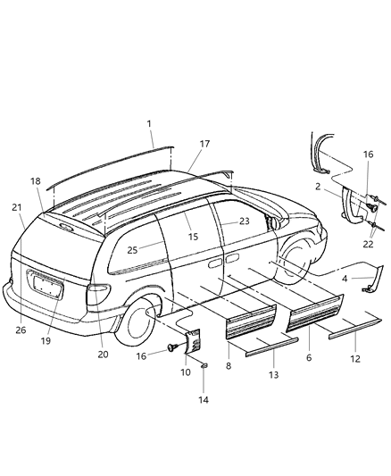New 2001 Fits Chrysler Grand Caravan, Town & Country Molding-Front Door - Part # RQ45XS9AA