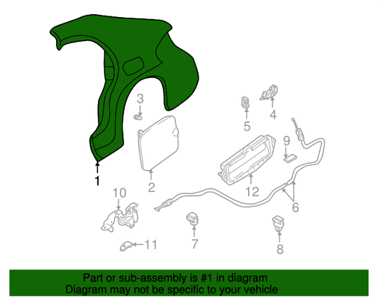 New OEM 1998-2002 Mazda 626 Left Driver Rear Quarter Panel, Part # GDYA-71-400