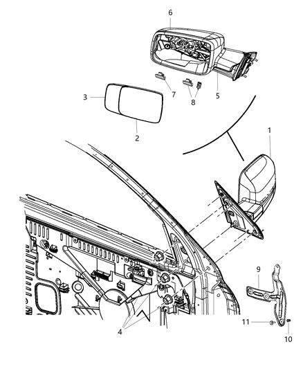 New 2018-2019 Fits Chrysler 1500 Outside Rearview Mirror - Part # 6RG70WS2AD