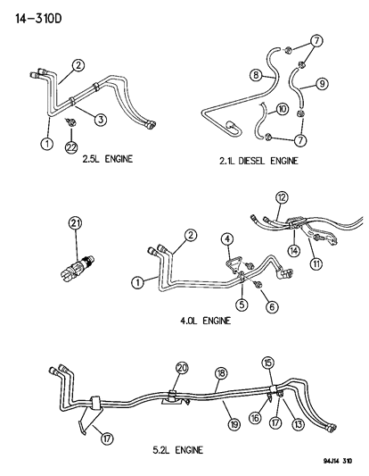 New 1991-1996 Fits Chrysler Grand Cherokee Tube-W/Hose Assembly-Fuel Return - F - Part # 52018417