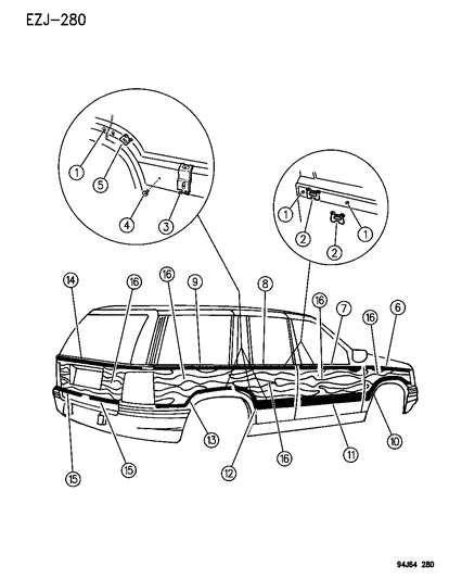 New 1993-1996 Fits Chrysler Grand Cherokee Molding F/Fender Lower Rh Wdgr - Part # 55032548