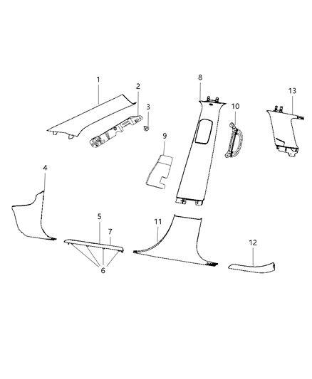 New 2016-2021 Fits Chrysler Grand Cherokee Panel-B Pillar Upper Trim - Part # 5VP04LC5AC