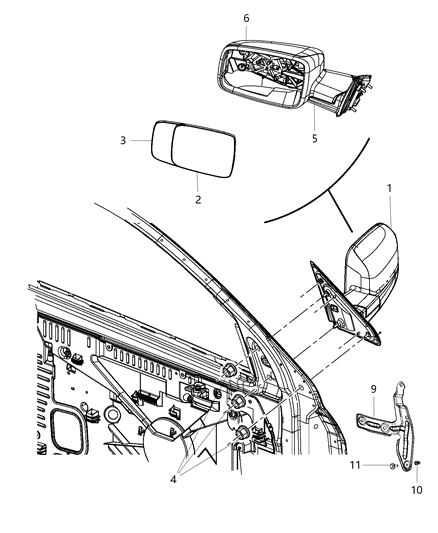 New 2015 Fits Chrysler 1500 Outside Rear View Mirror - Part # 5RR791L4AE