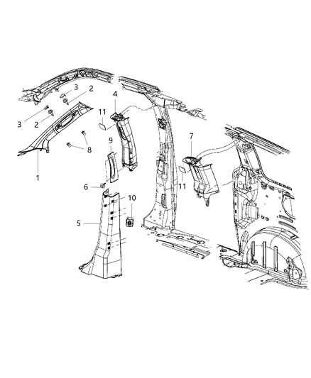 New 2012-2020 Fits Chrysler Grand Caravan, Town & Country Panel-B Pillar Lower Trim - Part # ZR30DX9AE