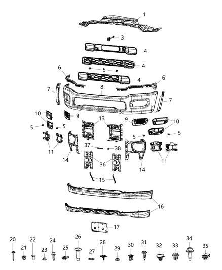 New 2019 Fits Chrysler 3500, 4500, 5500 Front Bumper Cover - Part # 6QB371XJAB