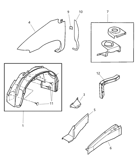 New 2001-2003 Fits Chrysler Grand Caravan, Town & Country Shield-Wheelhouse - Part # 4857429AB