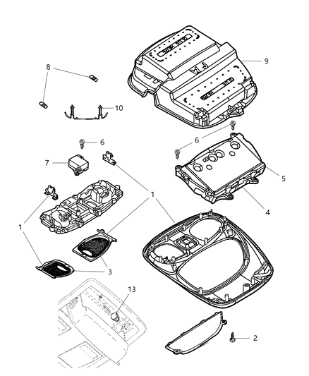 New 2005-2010 Fits Chrysler Grand Cherokee Console-Overhead - Part # 1AR29BD1AB