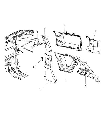 New 2009 Fits Chrysler Caliber, Compass, Patriot Panel-D Pillar - Part # YE53DW1AF