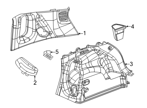 Panel Quarter Trim Lower, Includes Fuel Door Access Cover/Pivot Bezel, Seat Belt Pass Through, Cargo Lamp, Cargo Net Hook, Bumpers For Tray, And Clips Attach