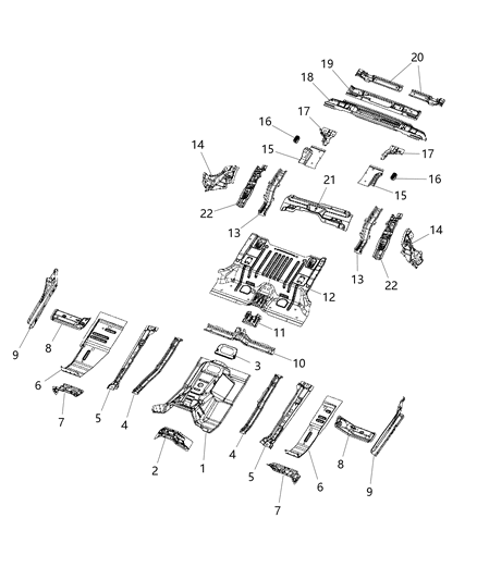 New 2018-2021 Fits Chrysler Wrangler Crossmemb-Floor Pan - Part # 68299300AB