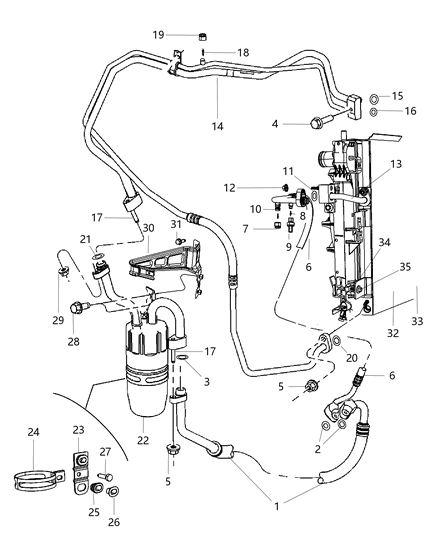Accumulator Air Conditioning Includes: Bracket, Screw, Bushing, Grommet, Stud, Seal