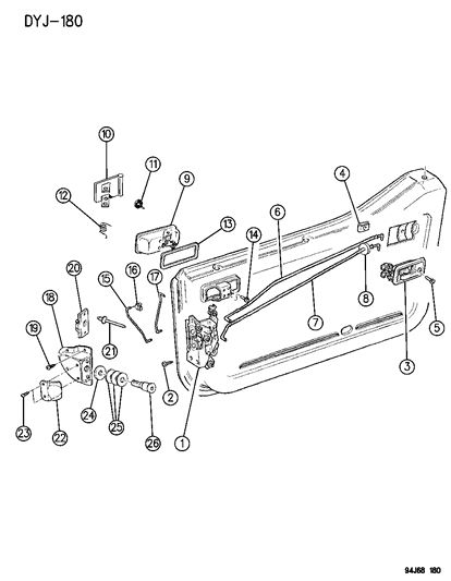New 1987-1995 Fits Chrysler Wrangler Link-Exterior Door Handle - Part # 55075887