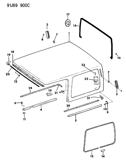 New 1991-1993 Fits Chrysler Wrangler Liftglass W/Hardtop - Part # 55027006