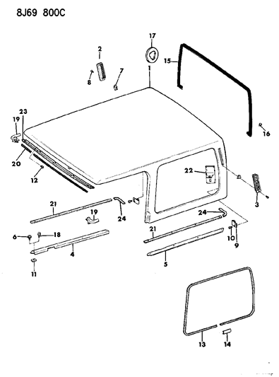 New 1987-1993 Fits Chrysler Wrangler Seal Body Top Enclosure To - Part # 55052607