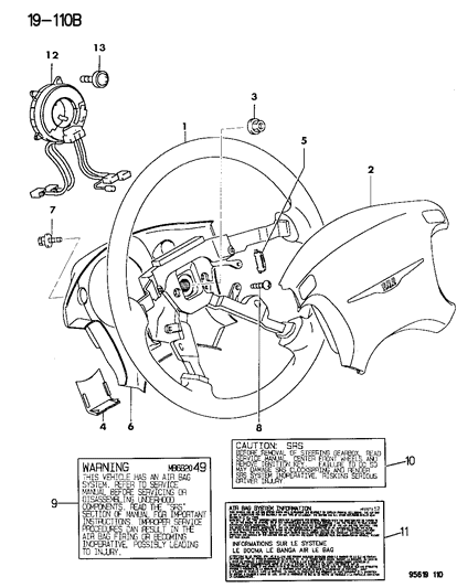 New 1995-1996 Fits Chrysler Avenger Air Bag Module - Part # MR709307