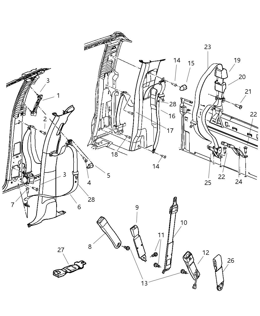 Seat Belt Rear Inner Center And Left Seat