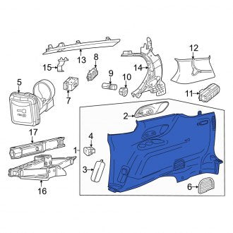 New OEM Rear Left Forward Interior Quarter Panel Trim Panel Fits, 2017-2024 Chrysler Pacifica - Part # 6MD551D2AG