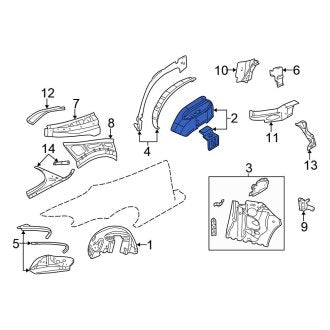 New OEM Rear Right Inner Wheel Housing Side Panel Fits, 2001-2006 Chrysler Sebring - Part # 4878896AD