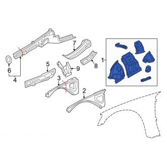 New OEM Front Left Fender Apron Assembly Fits, 2022-2023 Chrysler 300 - Part # 68636871AA