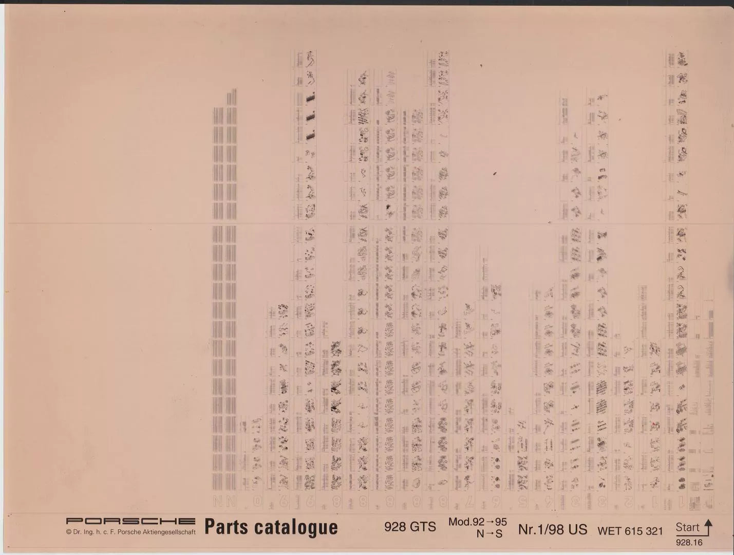 OEM 1992-1995 Porsche 928 GTS Microfiche Parts Illustrations Catalogue, Part # WET-615-321