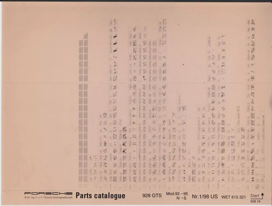 OEM 1992-1995 Porsche 928 GTS Microfiche Parts Illustrations Catalogue, Part # WET-615-321