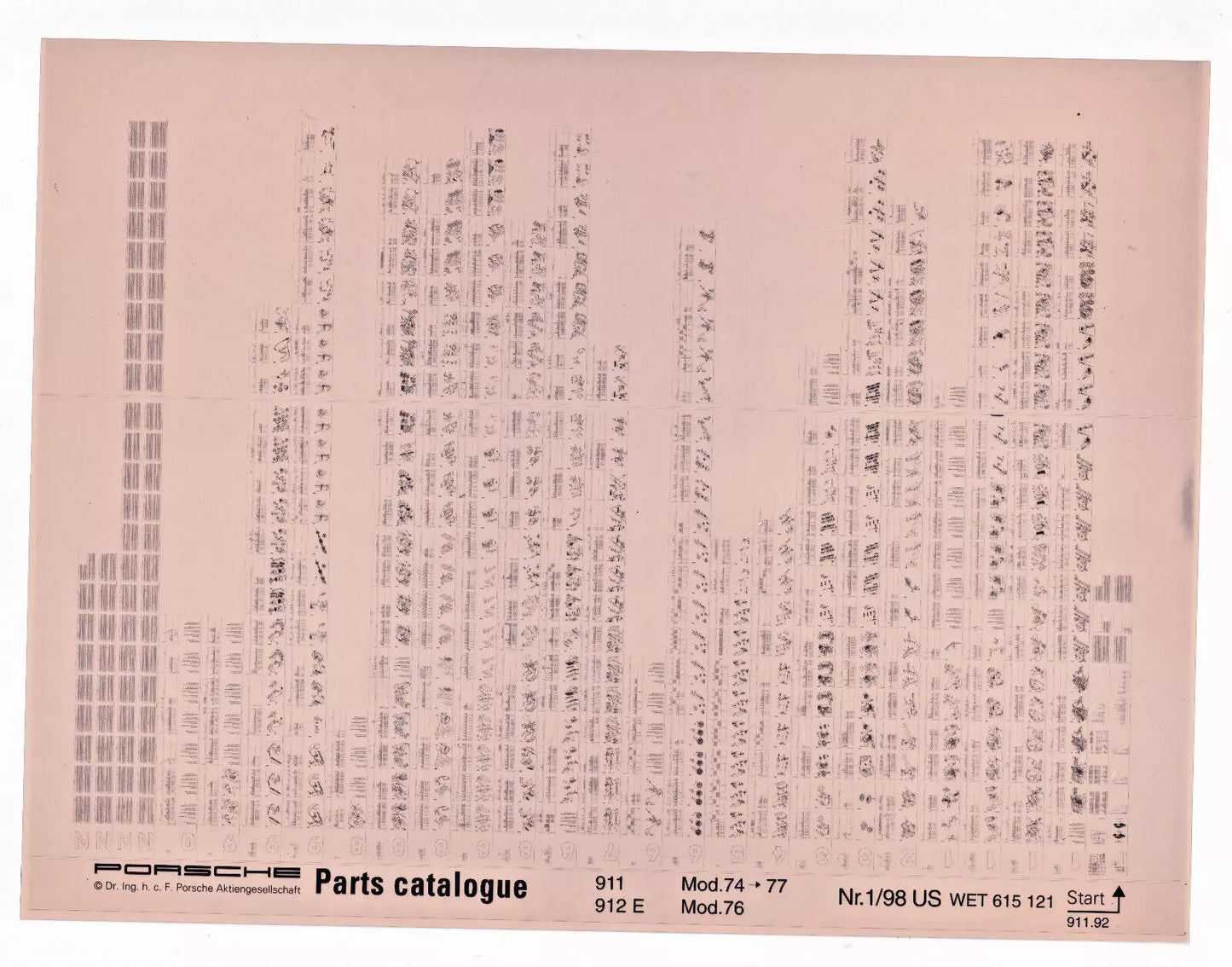 OEM 1974-1977 Porsche 911 912E Microfiche Parts Illustrations WET-615-121