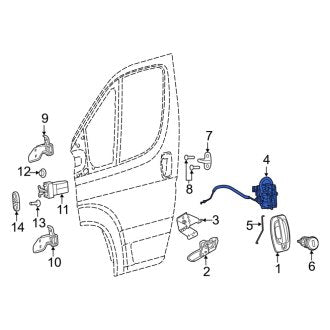 New OEM Front Right Door Latch Assembly Fits, 2019-2024 Ram ProMaster - Part # 68232440AF