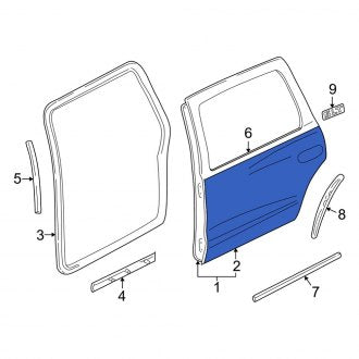 New OEM Rear Left Outer Door Outer Panel Fits, 1998-2002 Dodge Durango - Part # 55256821